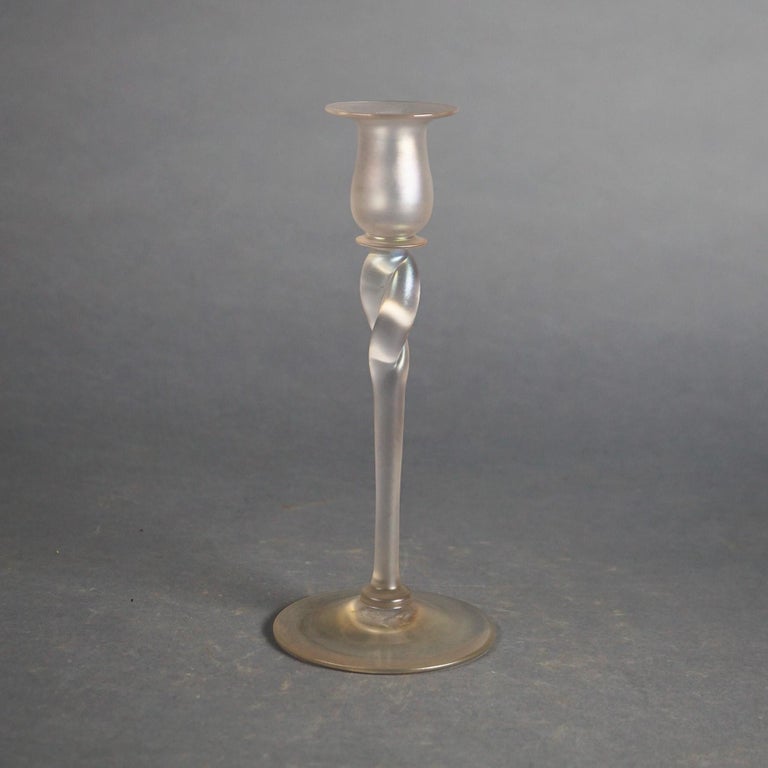 Three Antique Arts & Crafts Steuben Art Glass Candlesticks C1930