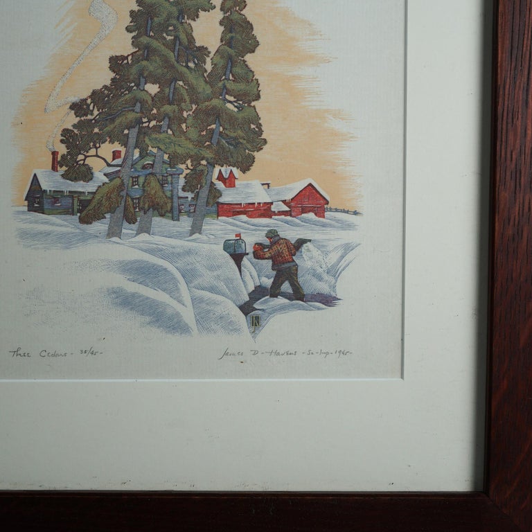 James Haven Print “Three Cedars” Winter Farm Scene Signed & Numbered C1945