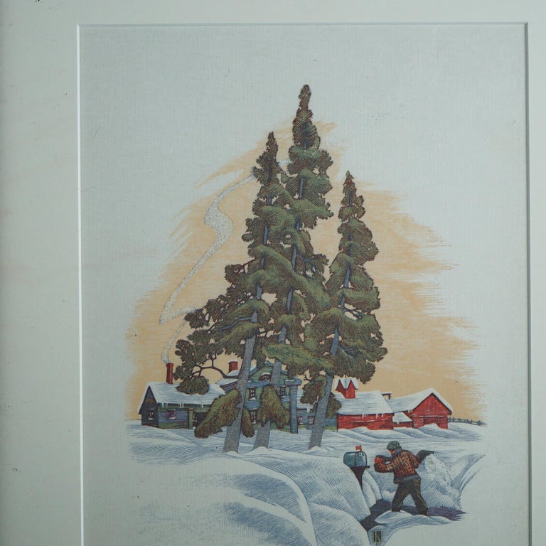 James Haven Print “Three Cedars” Winter Farm Scene Signed & Numbered C1945