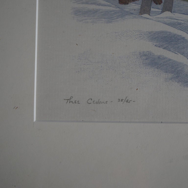 James Haven Print “Three Cedars” Winter Farm Scene Signed & Numbered C1945