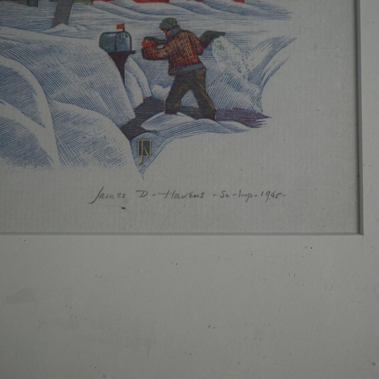 James Haven Print “Three Cedars” Winter Farm Scene Signed & Numbered C1945