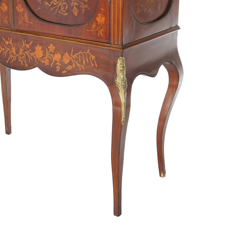 Antique Dutch Marquetry Mahogany Display Cabinet with Ormolu Mounts c1890