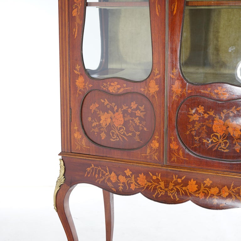 Antique Dutch Marquetry Mahogany Display Cabinet with Ormolu Mounts c1890