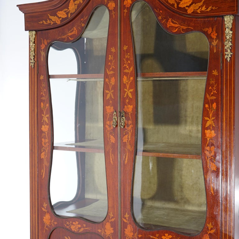 Antique Dutch Marquetry Mahogany Display Cabinet with Ormolu Mounts c1890