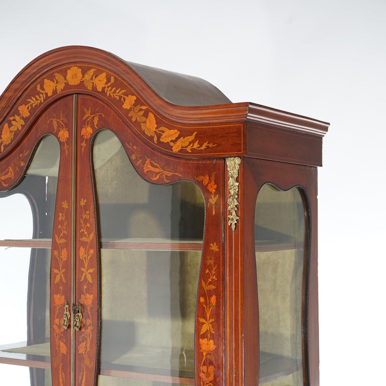 Antique Dutch Marquetry Mahogany Display Cabinet with Ormolu Mounts c1890