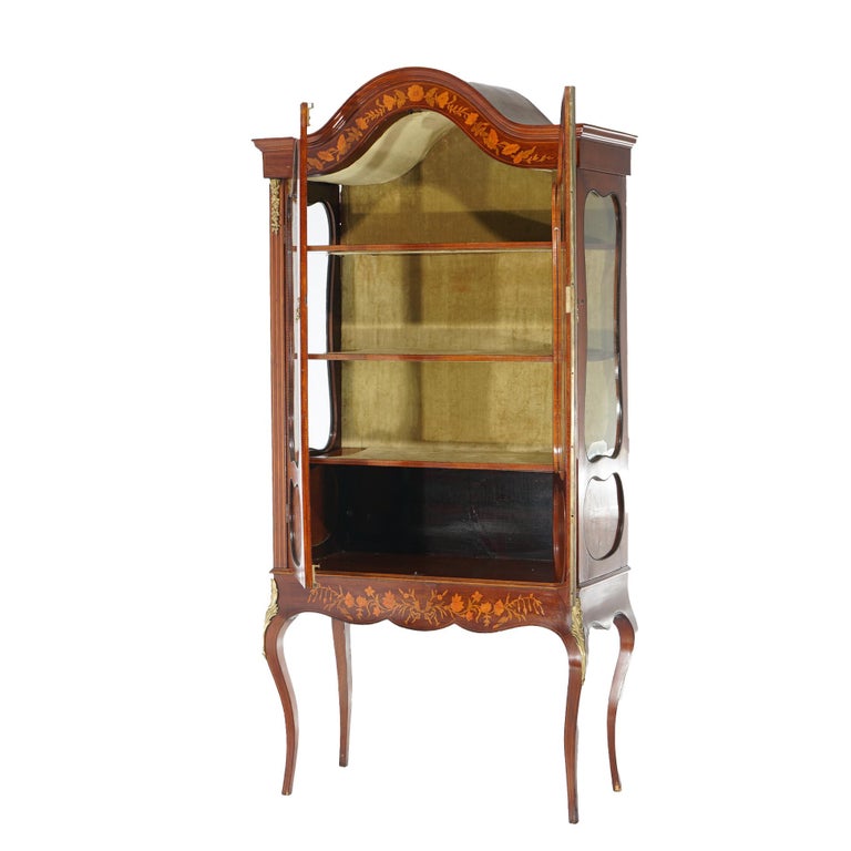 Antique Dutch Marquetry Mahogany Display Cabinet with Ormolu Mounts c1890