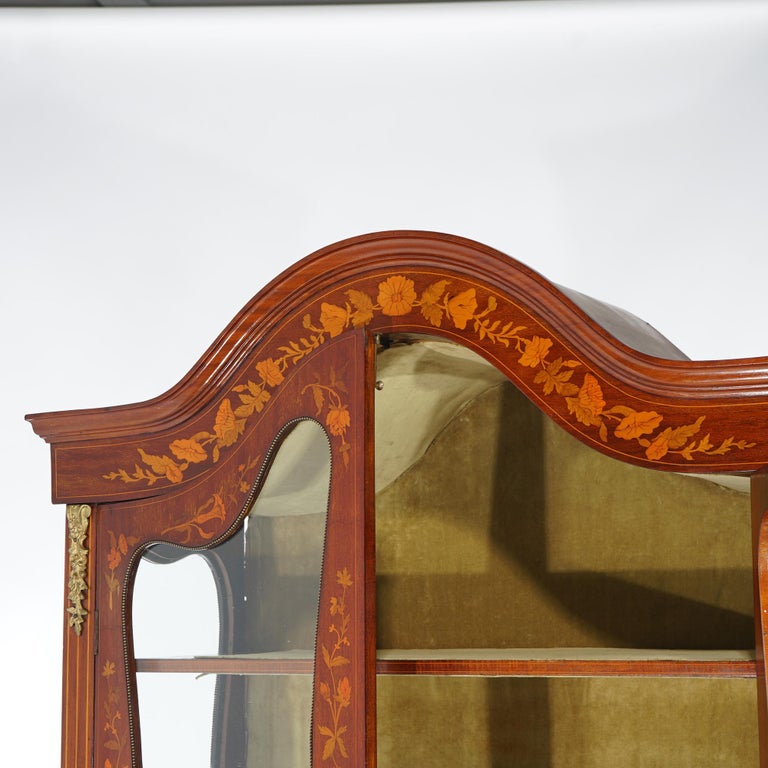 Antique Dutch Marquetry Mahogany Display Cabinet with Ormolu Mounts c1890