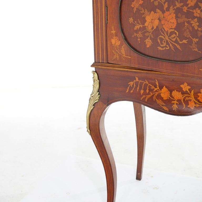 Antique Dutch Marquetry Mahogany Display Cabinet with Ormolu Mounts c1890