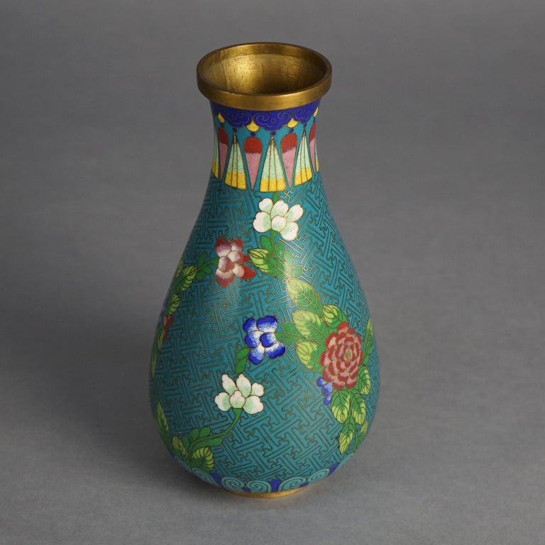 Antique Japanese Meiji Cloisonne Enameled Vase with Flowers C1920