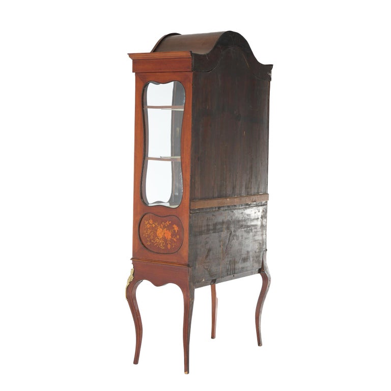 Antique Dutch Marquetry Mahogany Display Cabinet with Ormolu Mounts c1890