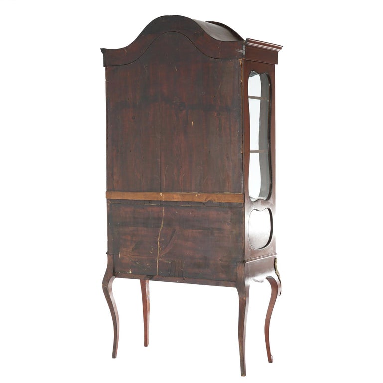 Antique Dutch Marquetry Mahogany Display Cabinet with Ormolu Mounts c1890