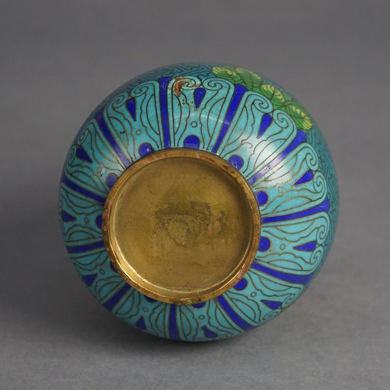 Antique Japanese Meiji Cloisonne Enameled Vase with Flowers C1920