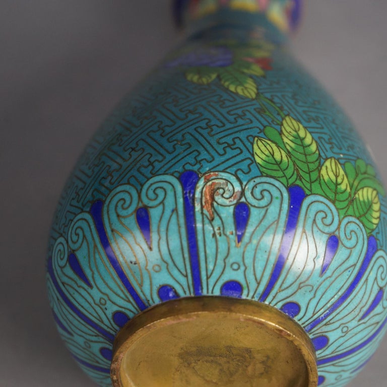 Antique Japanese Meiji Cloisonne Enameled Vase with Flowers C1920