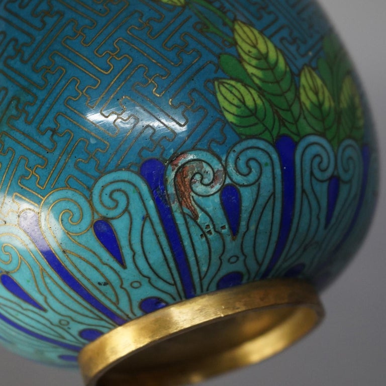Antique Japanese Meiji Cloisonne Enameled Vase with Flowers C1920