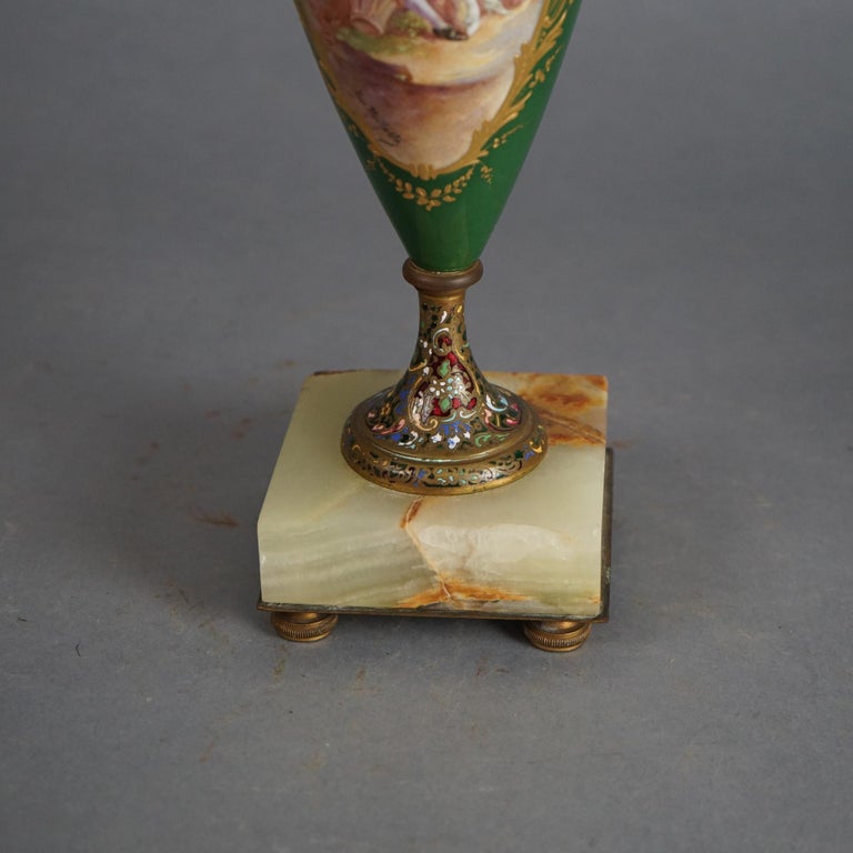 Antique French Sevrés Porcelain & Enameled Portrait Urn with Marble Base c1890