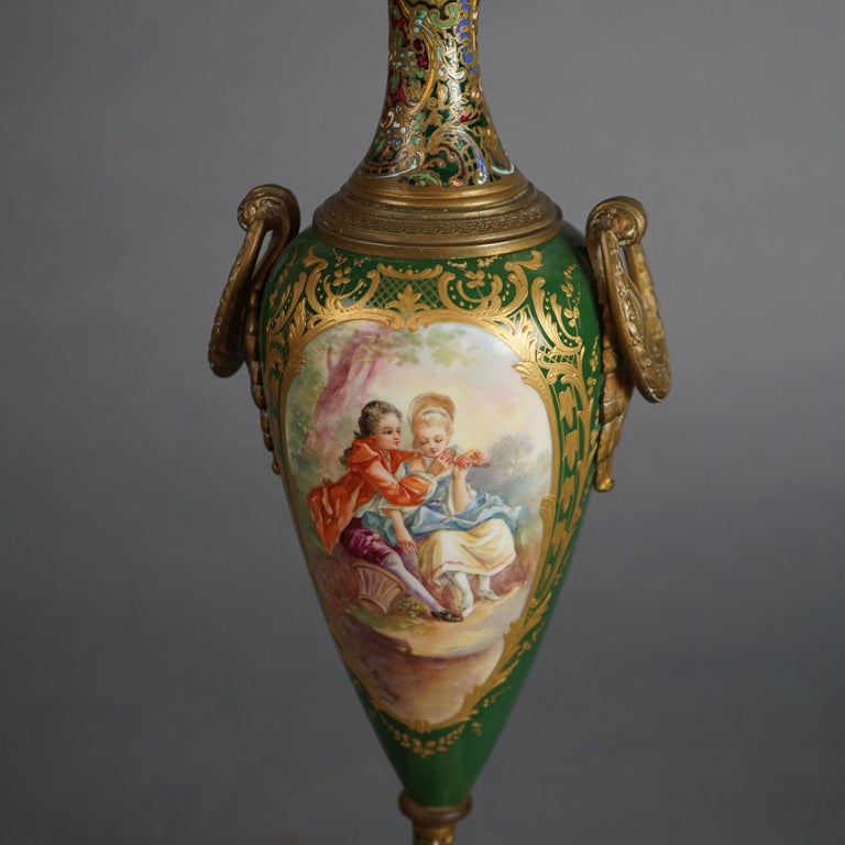 Antique French Sevrés Porcelain & Enameled Portrait Urn with Marble Base c1890