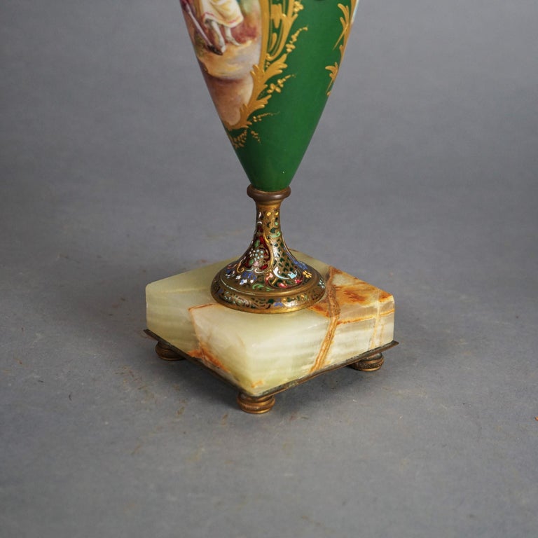 Antique French Sevrés Porcelain & Enameled Portrait Urn with Marble Base c1890