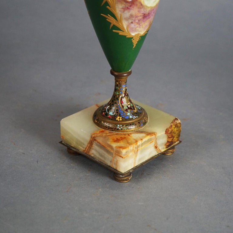 Antique French Sevrés Porcelain & Enameled Portrait Urn with Marble Base c1890