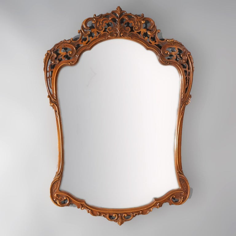 Antique Pair of French Louis XIV Style Carved Mahogany Mirrors, circa 1930