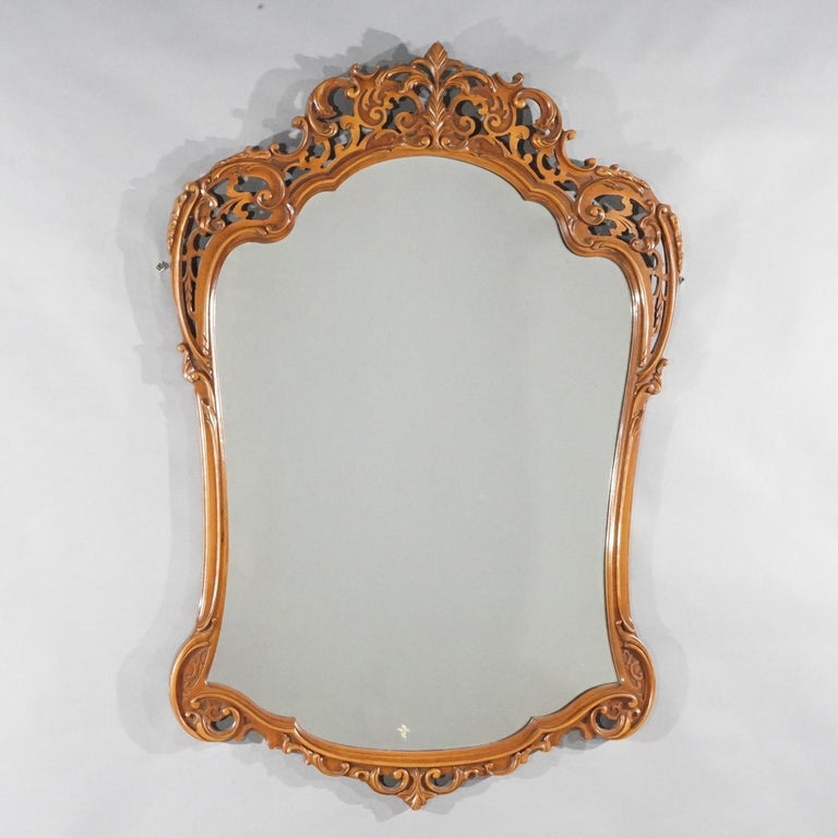 Antique Pair of French Louis XIV Style Carved Mahogany Mirrors, circa 1930