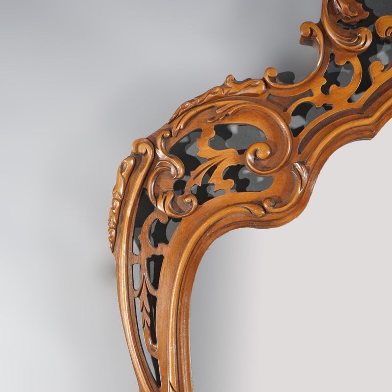 Antique Pair of French Louis XIV Style Carved Mahogany Mirrors, circa 1930