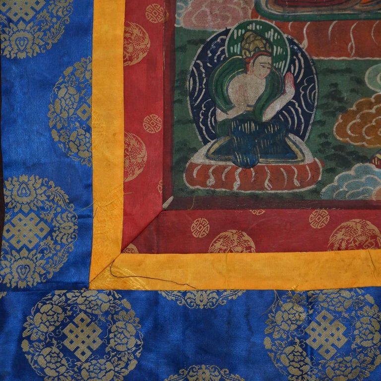 Antique Tibetan Hand Painted Silk and Canvas Thangka with Figures C1920