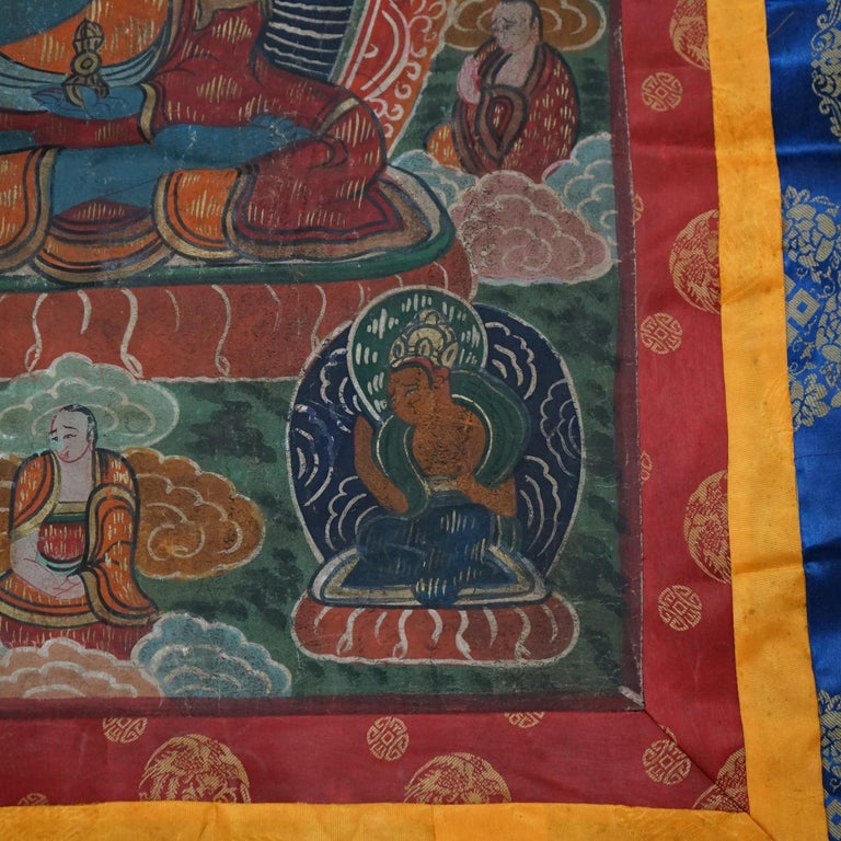 Antique Tibetan Hand Painted Silk and Canvas Thangka with Figures C1920