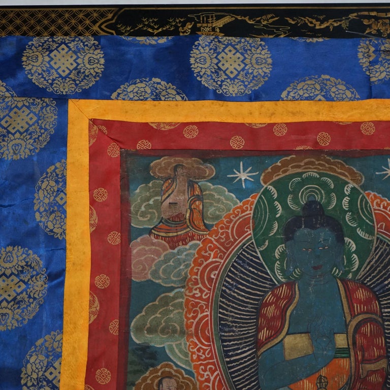 Antique Tibetan Hand Painted Silk and Canvas Thangka with Figures C1920