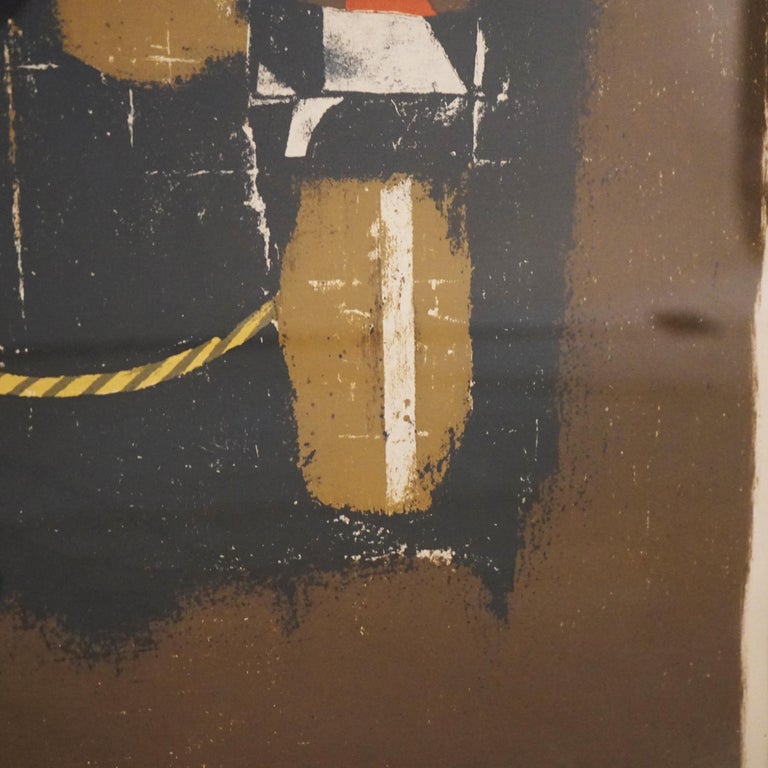 Mid Century Modern Framed Abstract Oil On Canvas Painting, Artist Signed, 20thC
