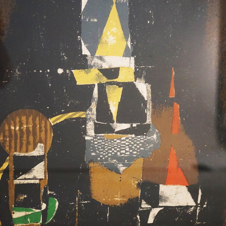 Mid Century Modern Framed Abstract Oil On Canvas Painting, Artist Signed, 20thC
