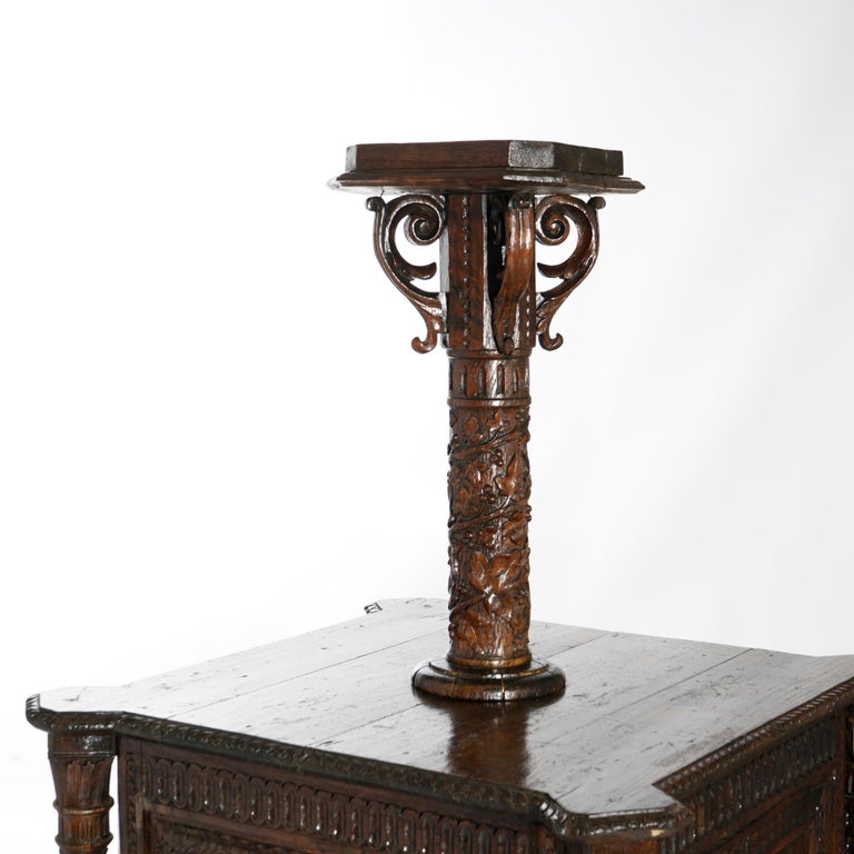 Early Antique Continental Carved Oak Reliquary Cabinet & Carved Columns 18th C
