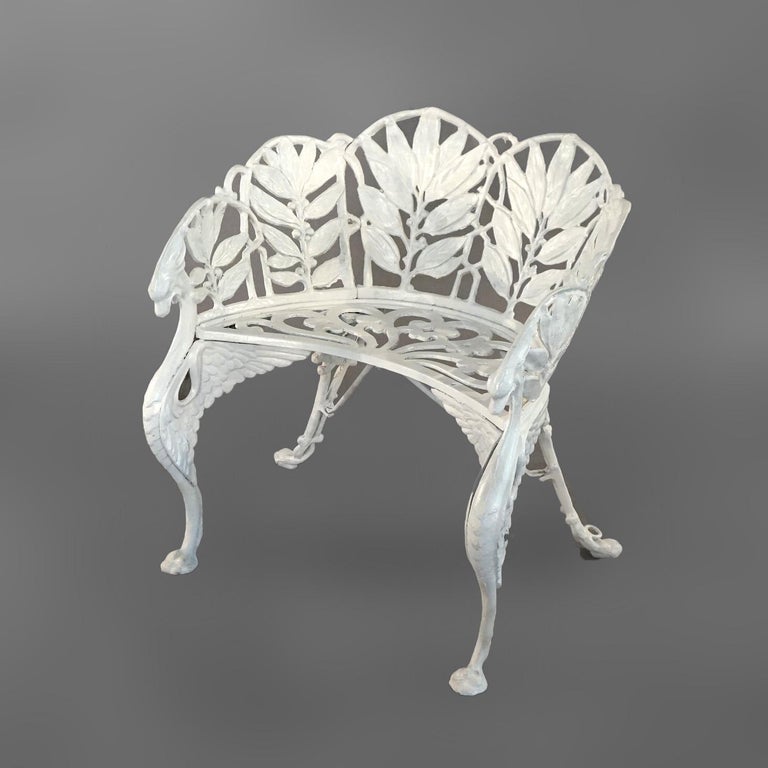 Pair Antique Painted Cast Iron Figural Fern Garden Chairs by Hart C1890