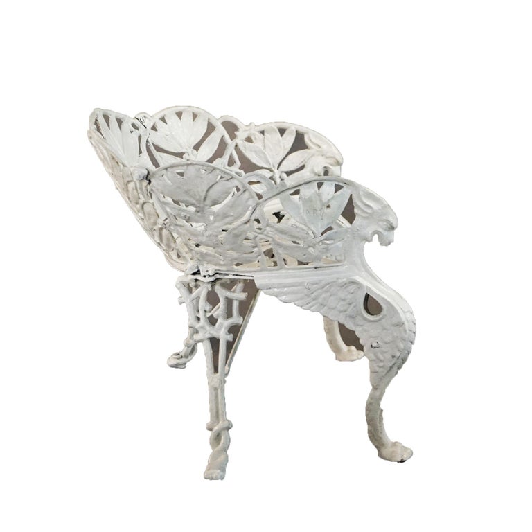 Pair Antique Painted Cast Iron Figural Fern Garden Chairs by Hart C1890