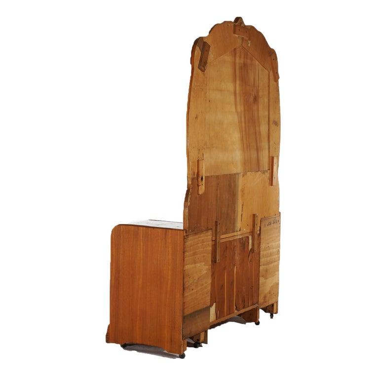 Vintage Waterfall Carved Satinwood Dressing Table with Bakelite Handles c1940