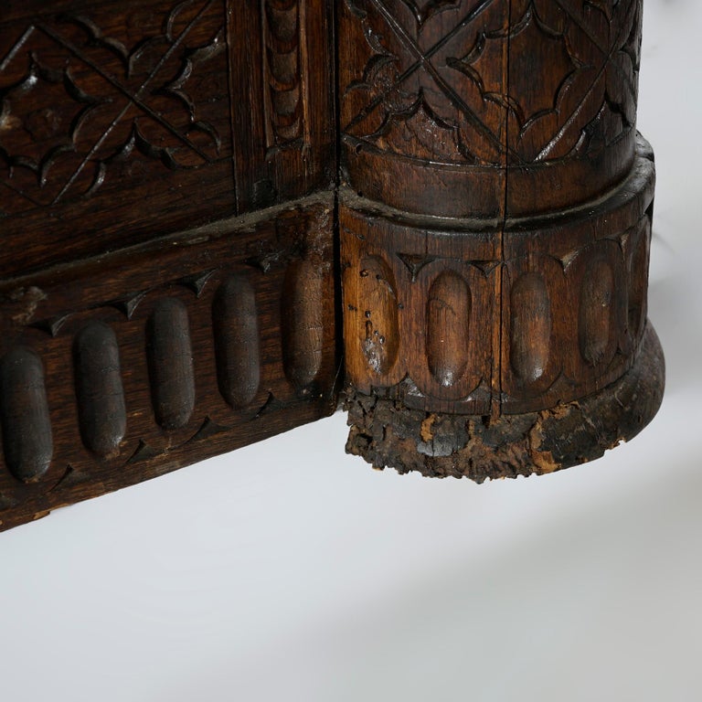 Early Antique Continental Carved Oak Reliquary Cabinet & Carved Columns 18th C