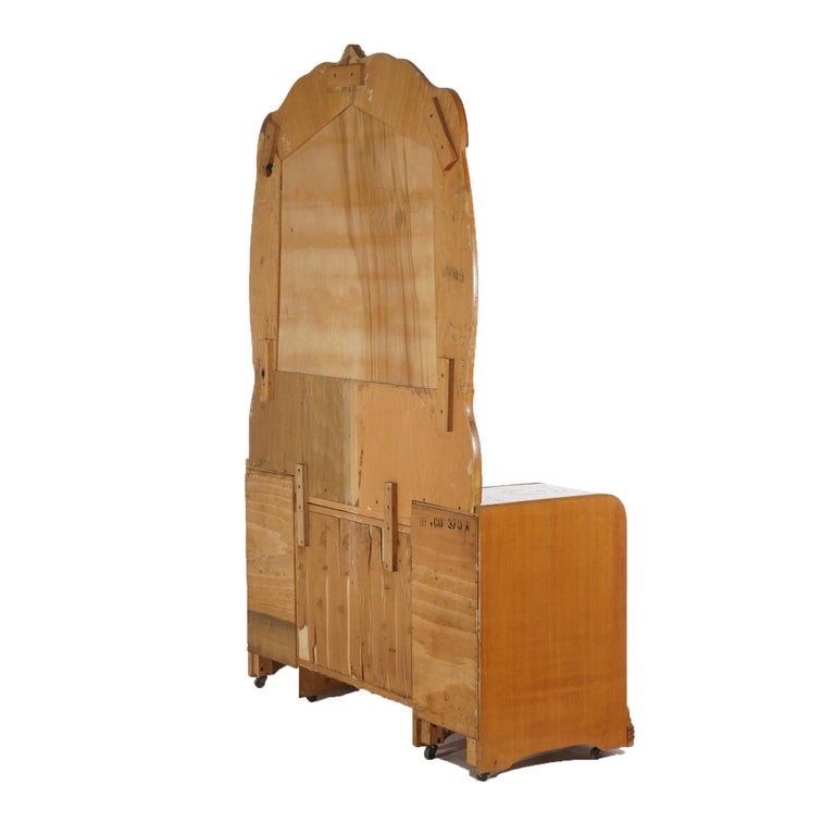 Vintage Waterfall Carved Satinwood Dressing Table with Bakelite Handles c1940