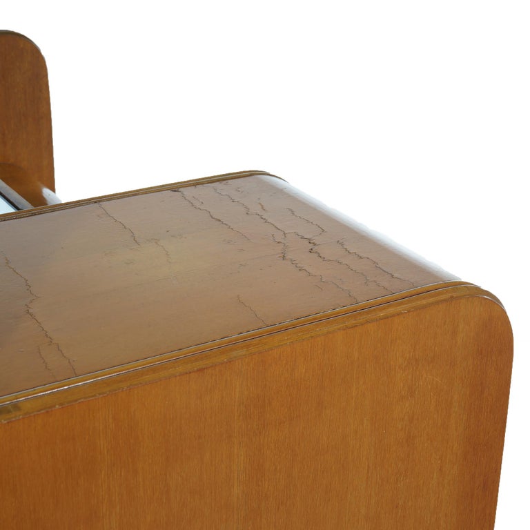 Vintage Waterfall Carved Satinwood Dressing Table with Bakelite Handles c1940
