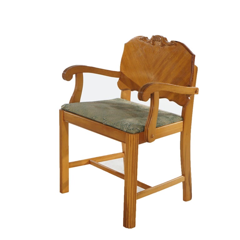 Vintage Waterfall Carved Satinwood Dressing Table with Bakelite Handles c1940