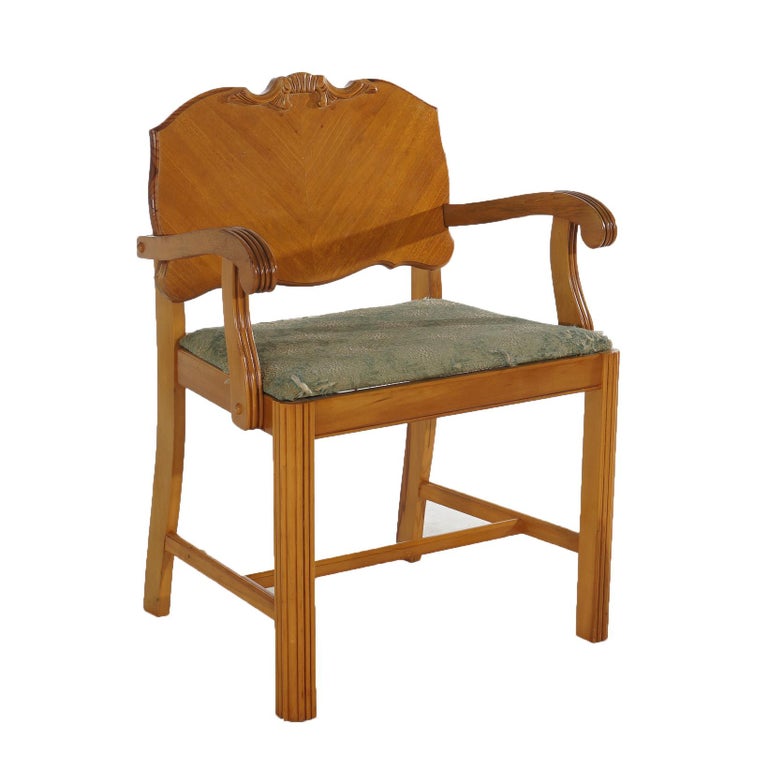 Vintage Waterfall Carved Satinwood Dressing Table with Bakelite Handles c1940
