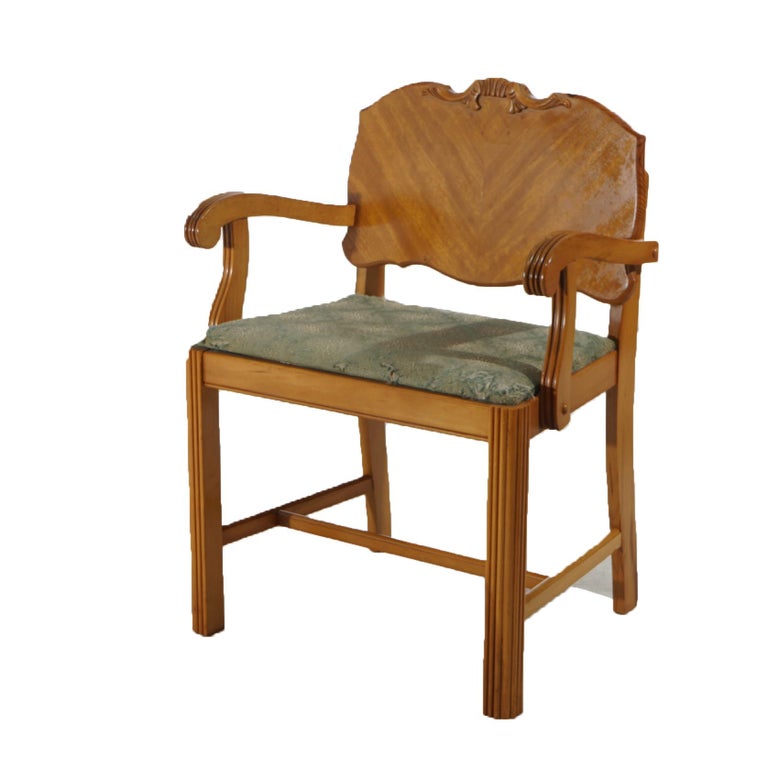 Vintage Waterfall Carved Satinwood Dressing Table with Bakelite Handles c1940