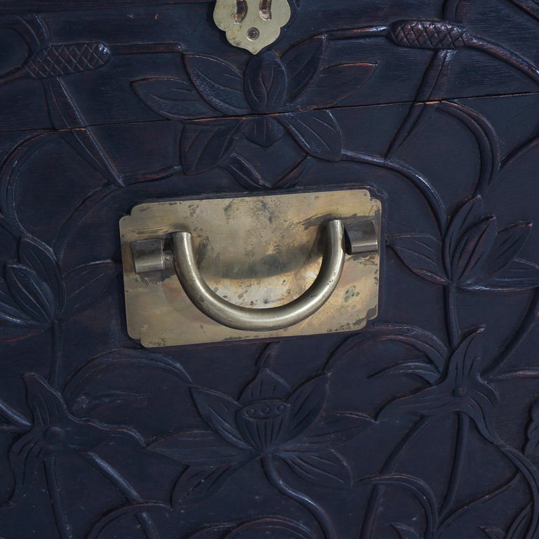 Antique Chinese Blanket Wedding Chest Carved in Relief with Floral Design C1890