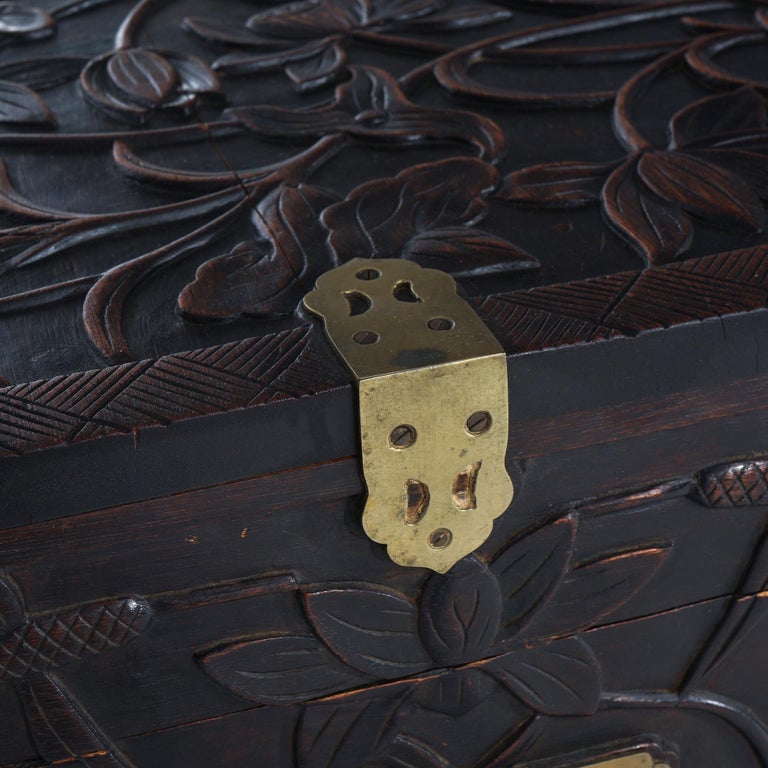 Antique Chinese Blanket Wedding Chest Carved in Relief with Floral Design C1890