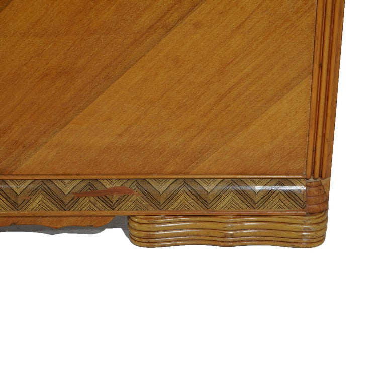 Vintage Waterfall Carved Satinwood Faux Painted Full Size Bed Frame C1940