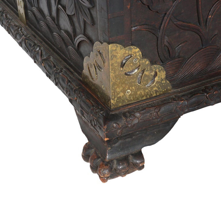 Antique Chinese Blanket Wedding Chest Carved in Relief with Floral Design C1890