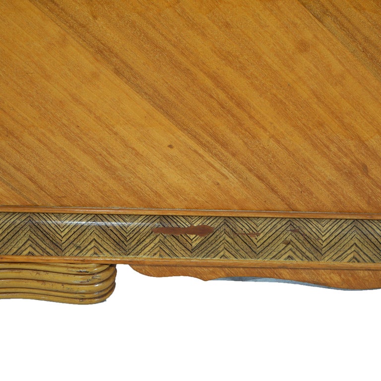 Vintage Waterfall Carved Satinwood Faux Painted Full Size Bed Frame C1940