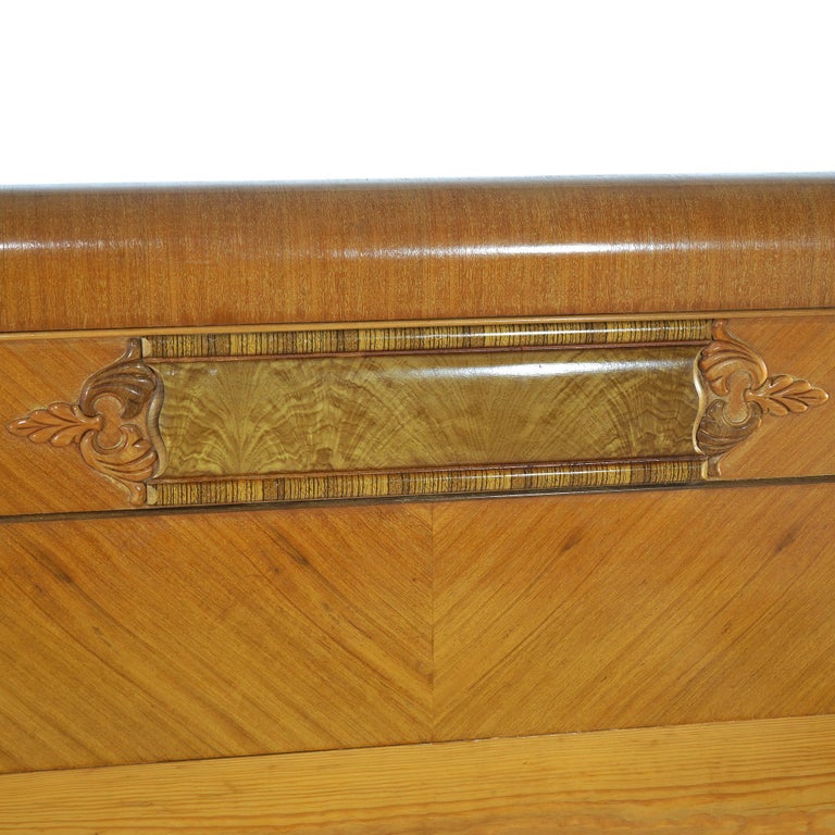 Vintage Waterfall Carved Satinwood Faux Painted Full Size Bed Frame C1940