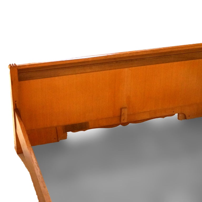 Vintage Waterfall Carved Satinwood Faux Painted Full Size Bed Frame C1940