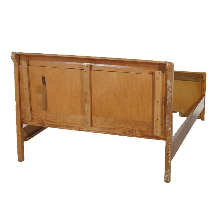 Vintage Waterfall Carved Satinwood Faux Painted Full Size Bed Frame C1940