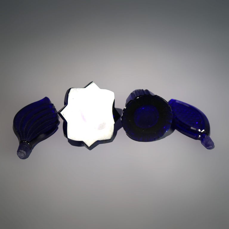 Aurel Art Deco Cobalt Blue Glass Perfume Bottles with Stoppers C1930
