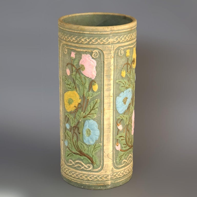 Antique Weller Robinson Ransbottom Polychrome Art Pottery Umbrella Stand C1920